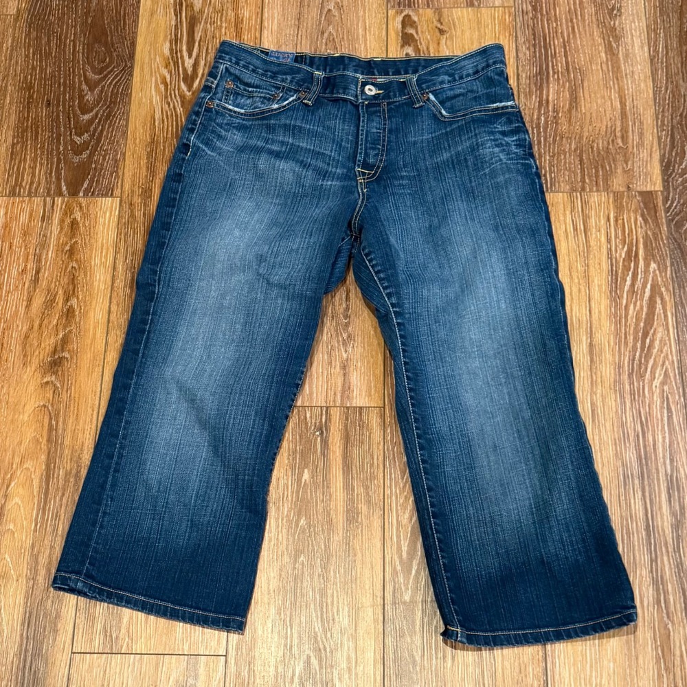Lucky Brand Womens Med Wash Crop Wide Leg Jeans Blue Denim Button Fly Capris 14